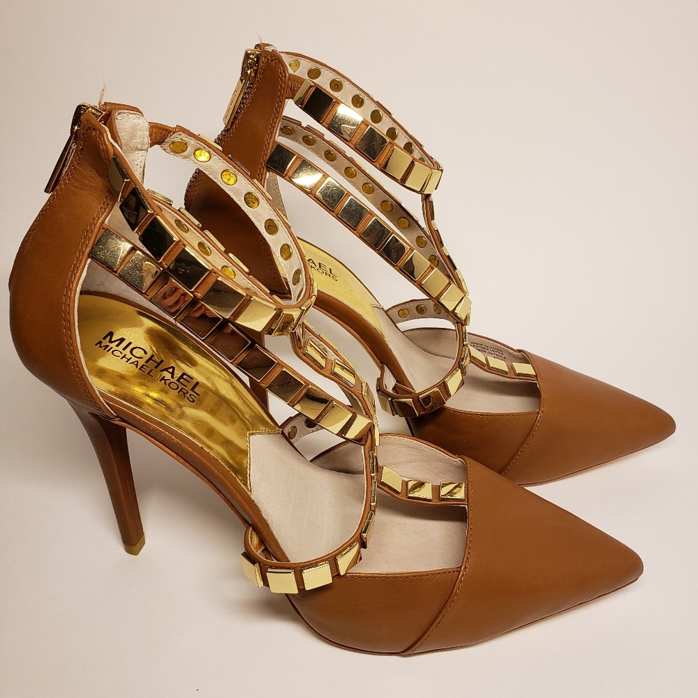 MICHAEL KORS Chantalle Studded Pointed Brown Pumps